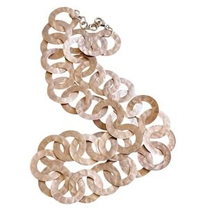 ATI Circle Link Collar Metal Necklace Chain hammered Sterling Silver 925 21g 18"